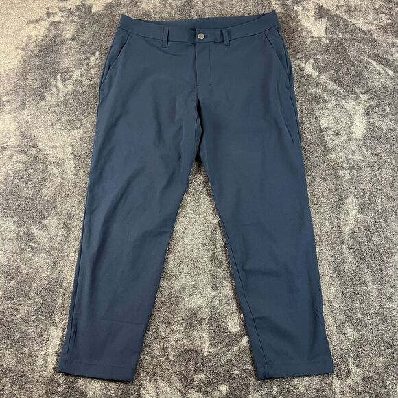 Lululemon ABC Warpstreme Men's Pants 33X26 Navy Blue Square Dot LM5AQXS - Picture 1 of 8